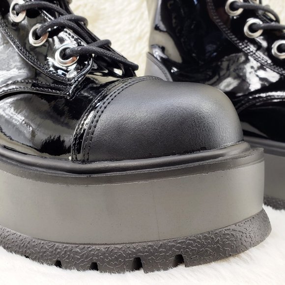 Patent Matte Platform Mid Calf Goth Punk Boots - Picture 5 of 14